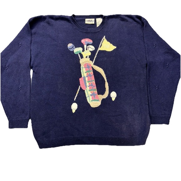 Vintage Northern Reflections Sweater Mens XL Golf Bag & Clubs Blue Knit Textured - Picture 1 of 8